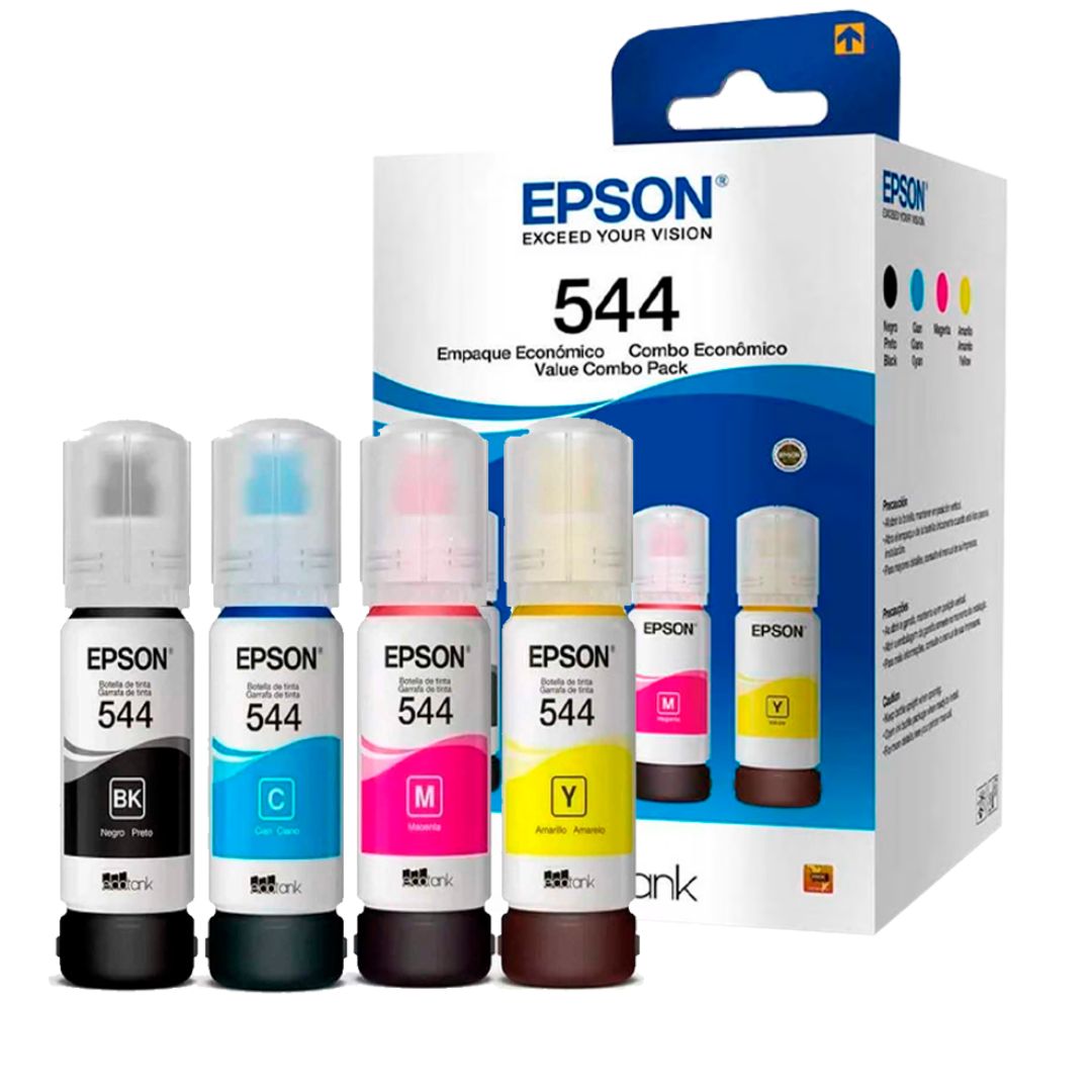 Combo de Tintas Epson 544 Original – Combo x 4 Colores (Negro, Cian, Magenta, Amarillo) para Ecotank L1210, L3110, L3250 y más - Panamá