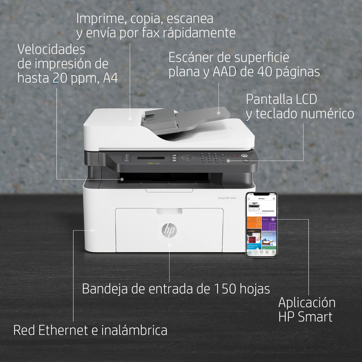 Impresora Multifunción HP Laser 137fnw | Blanco y Negro | USB | RED | WIFI | 20 ppm - Panamá
