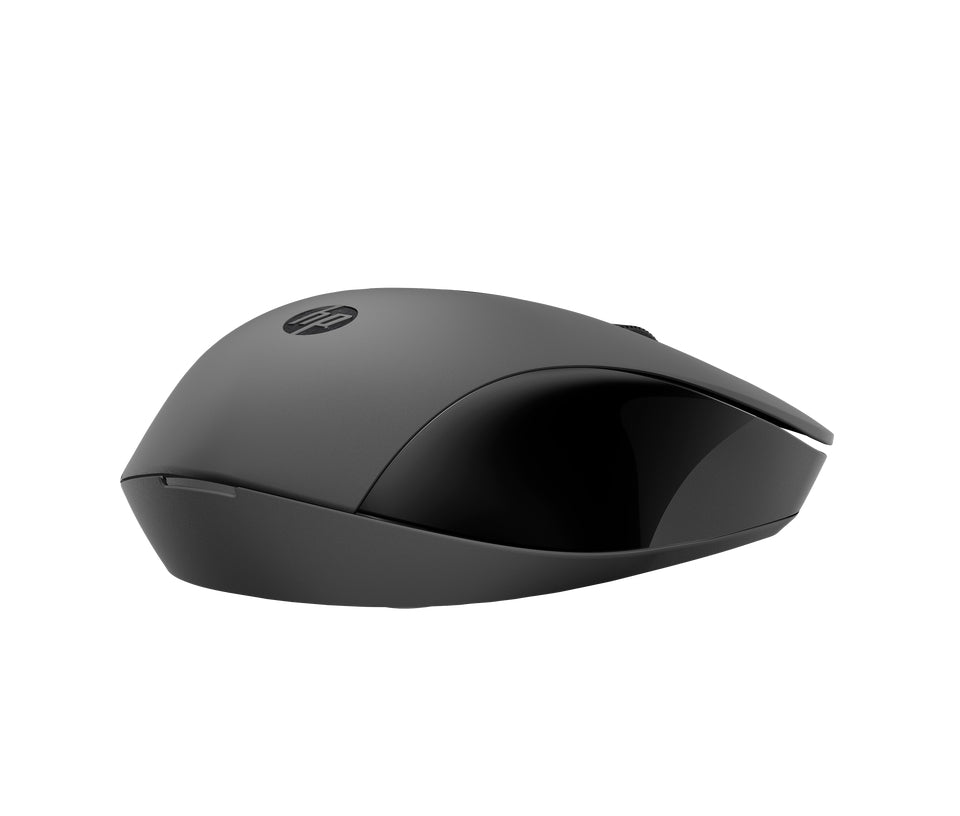 Mouse inalámbrico HP 150 negro, vista posterior en ángulo derecho