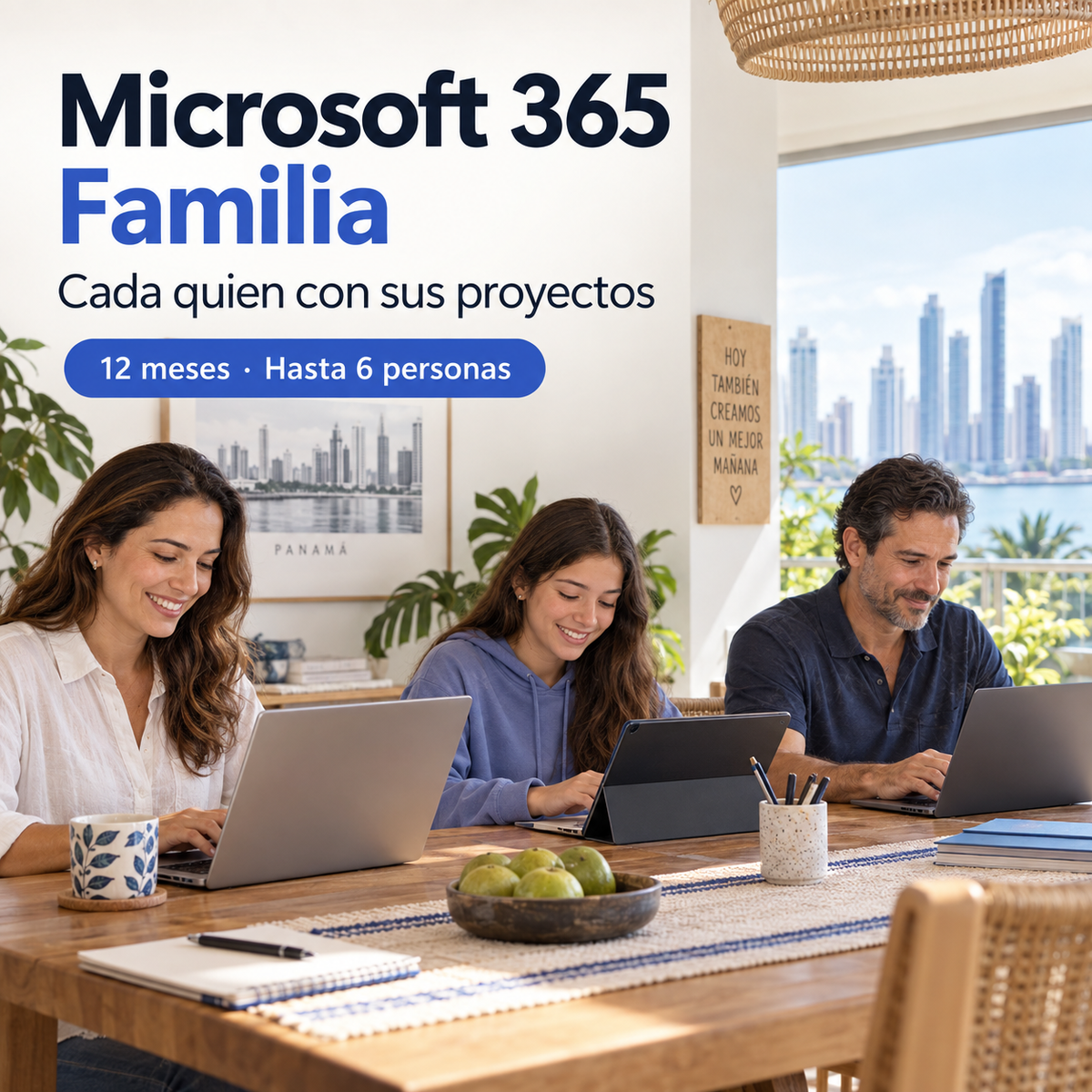 Microsoft 365 Familia: 12 meses para hasta 6 personas, con tres personas usando sus dispositivos