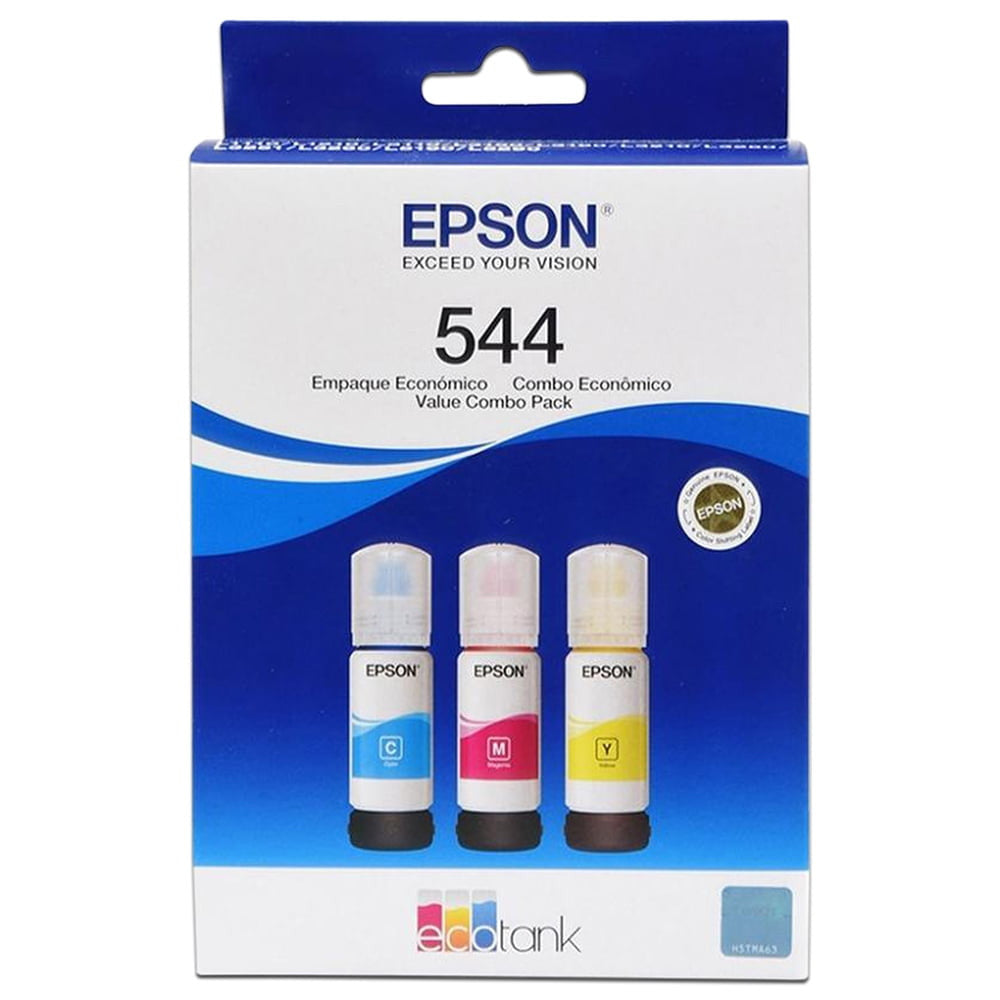 Tinta Epson 544 Original – Combo x 3 Colores (Cian, Magenta, Amarillo) para Ecotank L1210, L3110, L3250 y más - Panamá