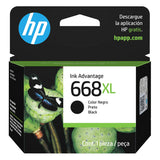 Tinta HP 668XL Negro Original - 7FP39VL | Deskjet Ink Advantage 2975/4370 | 400 Páginas