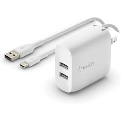 Cargador con Cable Belkin BOOSTCHARGE Dual USB-A Wall Charger 24W + USB-A to USB-C Cable