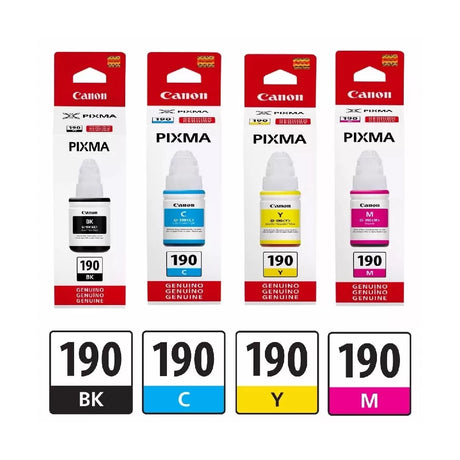 Tinta Canon GI-190 Original – Combo x 4 Colores (Negro, Cian, Magenta, Amarillo) para Pixma G2110, G3110, G4100, G4110 y más - Panamá