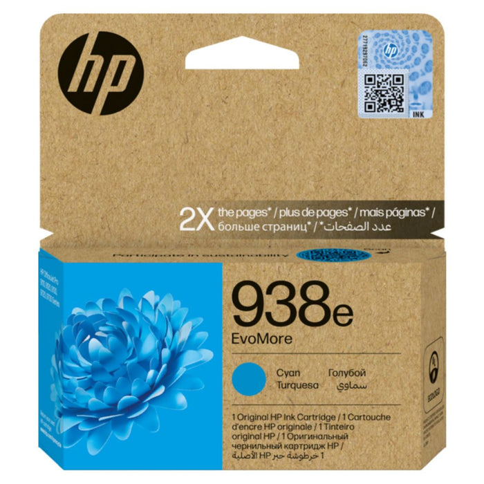 Tinta HP 938e EvoMore Cyan - 4S6X9PE | Para HP OfficeJet Pro 9720 / 9730 / 9120 / 9110b / 9120b / 9130 / 9130b