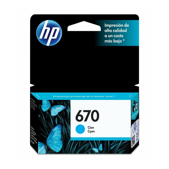 Tinta HP 670 Cyan - CZ114AL | Para DeskJet Ink Advantage 3525 / 4615 / 4625 / 5525