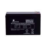 Batería Smartbitt de repuesto para UPS de 12 V y 9 Ah, vista frontal con terminales