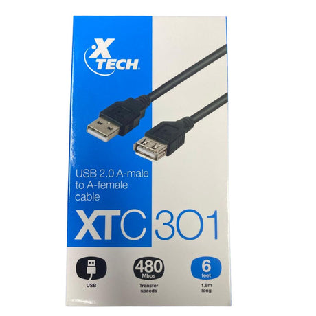 Cable Extensor USB 2.0 Xtech XTC-301 (Tipo A Macho a Hembra) - 8 Pies | XTECH XTC-301 - Panamá
