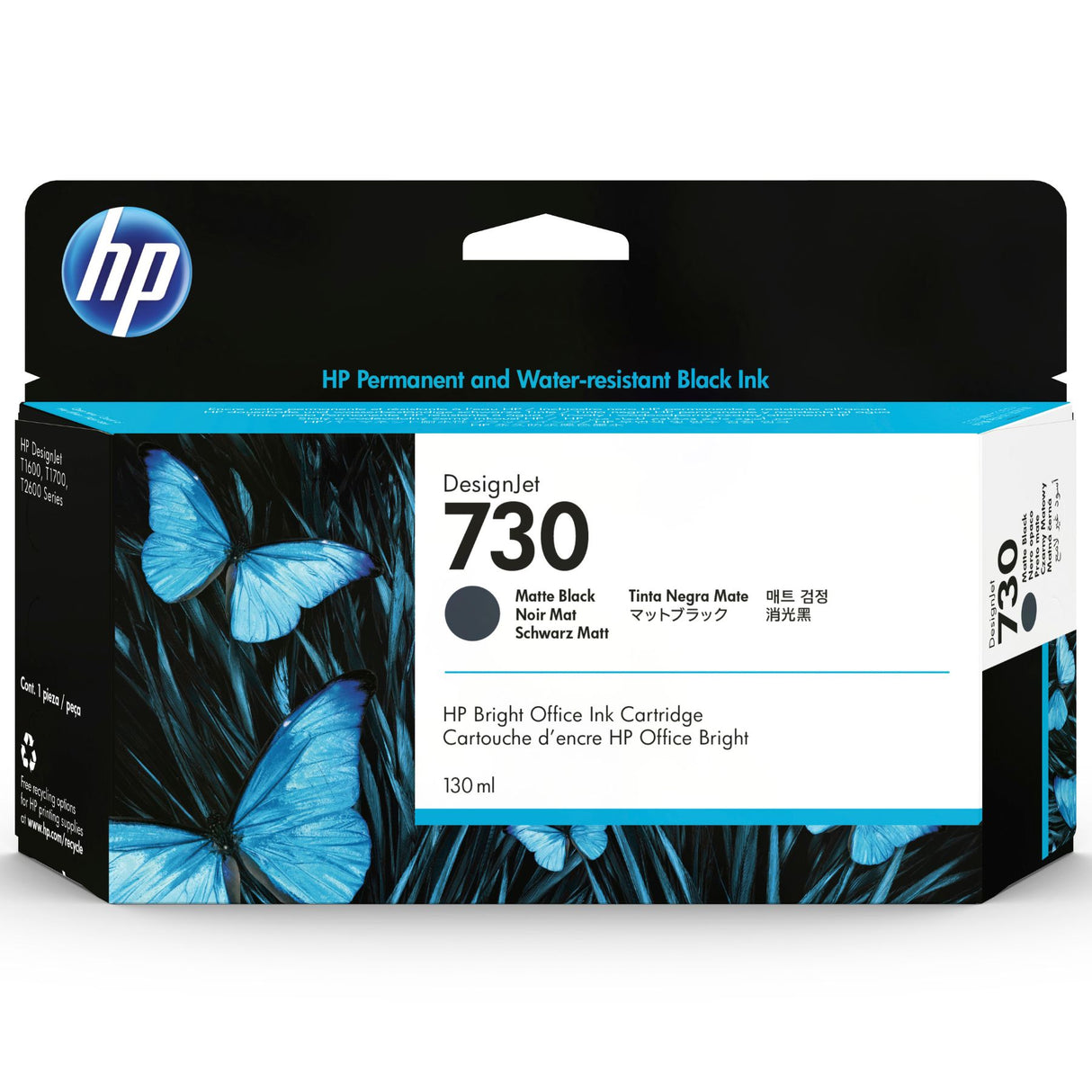 Cartucho de tinta HP Designjet 730 Negro mate de 130 ml | HP DesignJet T1600 / T1700 / T2600 - Panamá