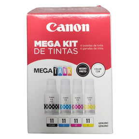Combo de Tintas Canon Mega Kit 4 colores GI-11 Negro-Cian-Magenta-Amarillo - 4534C004AA | Para PIXMA G2160 / G2170 / G3160 / G3170 - Panamá