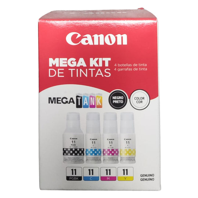 Combo de Tintas Canon Mega Kit 4 colores GI-11 Negro-Cian-Magenta-Amarillo - 4534C004AA | Para PIXMA G2160 / G2170 / G3160 / G3170 - Panamá