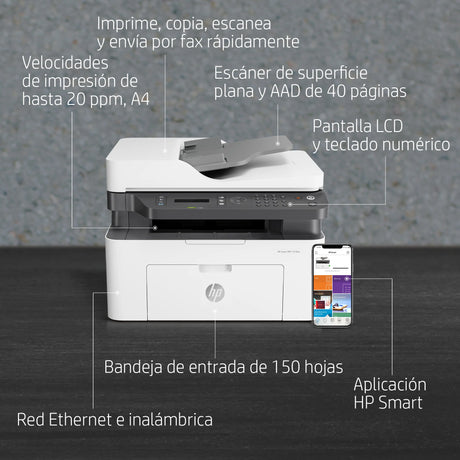 Impresora Multifunción HP Laser 137fnw | Blanco y Negro | USB | RED | WIFI | 20 ppm - Panamá