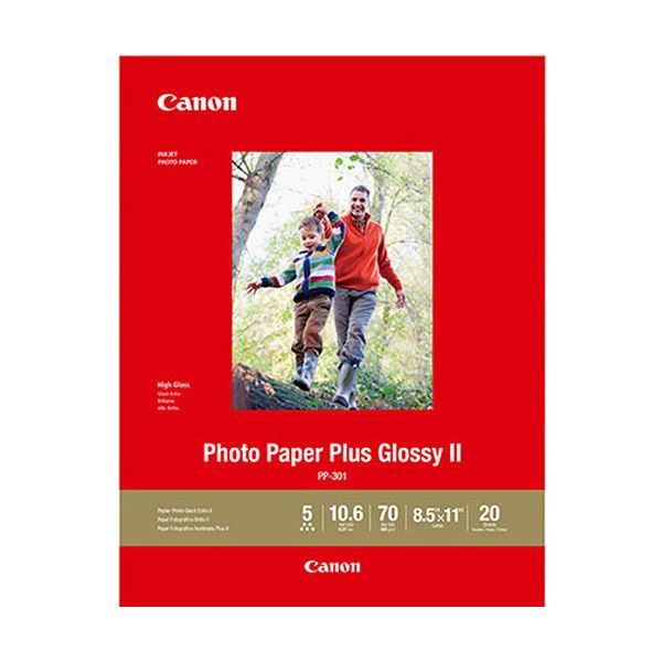 Papel fotográfico Canon PP-301 Plus Glossy II Carta 8.5 × 11″, paquete de 20 hojas