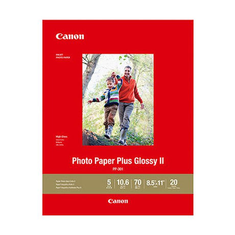 Papel fotográfico Canon PP-301 Plus Glossy II Carta 8.5 × 11″, paquete de 20 hojas