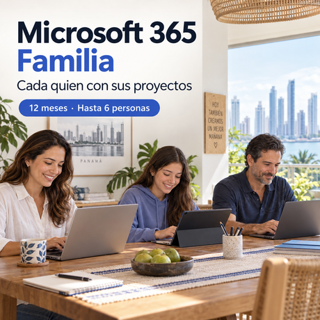 Microsoft 365 Familia: 12 meses para hasta 6 personas, con tres personas usando sus dispositivos