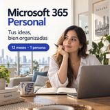 Microsoft 365 Personal: 12 meses para 1 persona, con una mujer usando un portátil