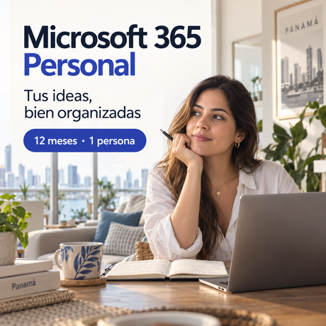 Microsoft 365 Personal: 12 meses para 1 persona, con una mujer usando un portátil
