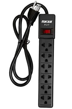 Regleta Forza PS-001B negra, seis tomas universales con cable y enchufe