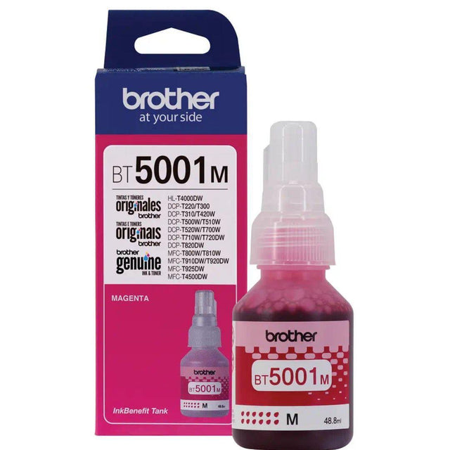 Botella de Tinta Brother BT5001M - Magenta | Para DCP-T500W / DCP-T510W / DCP-T700W / DCP-T710W / DCP-T720DW / MFC-T910W / MFC-T800W / MFC-T920DW / MFC-T4500DW | 5,000 paginas - Panamá