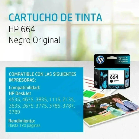 Tinta Hp 664 Negra - F6V29AL | DesKjet 2675/3775 | 120 páginas - Panamá